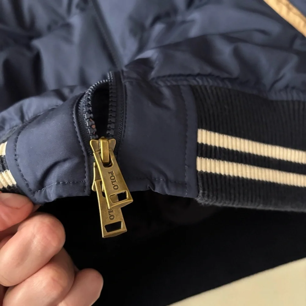 Polo Ralph Lauren Varsity Duck Down Puffer Bomber Jacket Size Medium Navy Blue